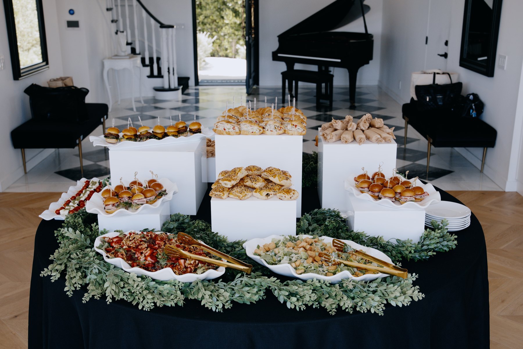 A formal hospitality spread inside a designed home